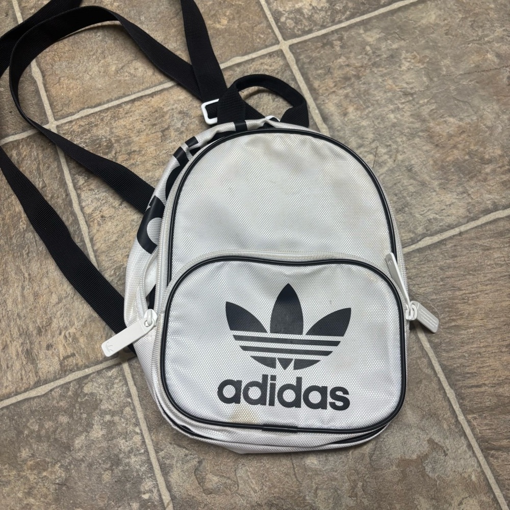 Adidas White and Black Logo Backpack